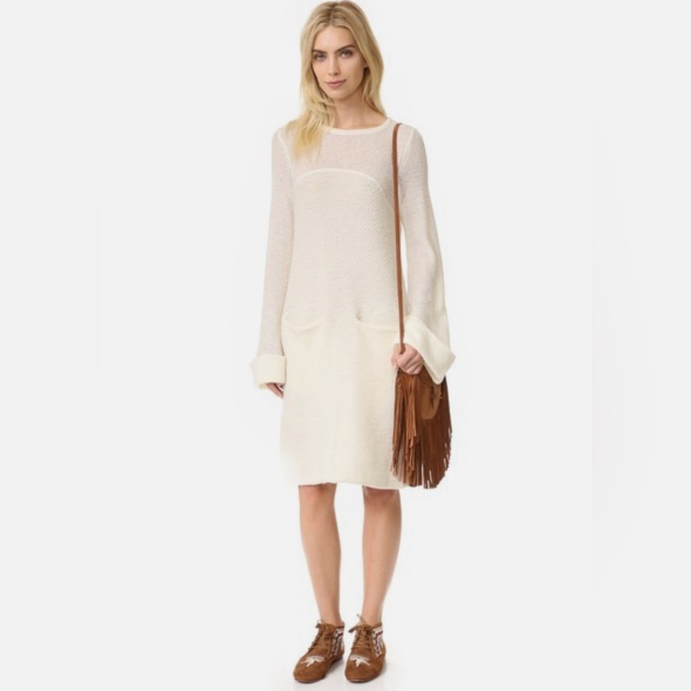 Free People White Rabbit Ivory Sweater Dress XS